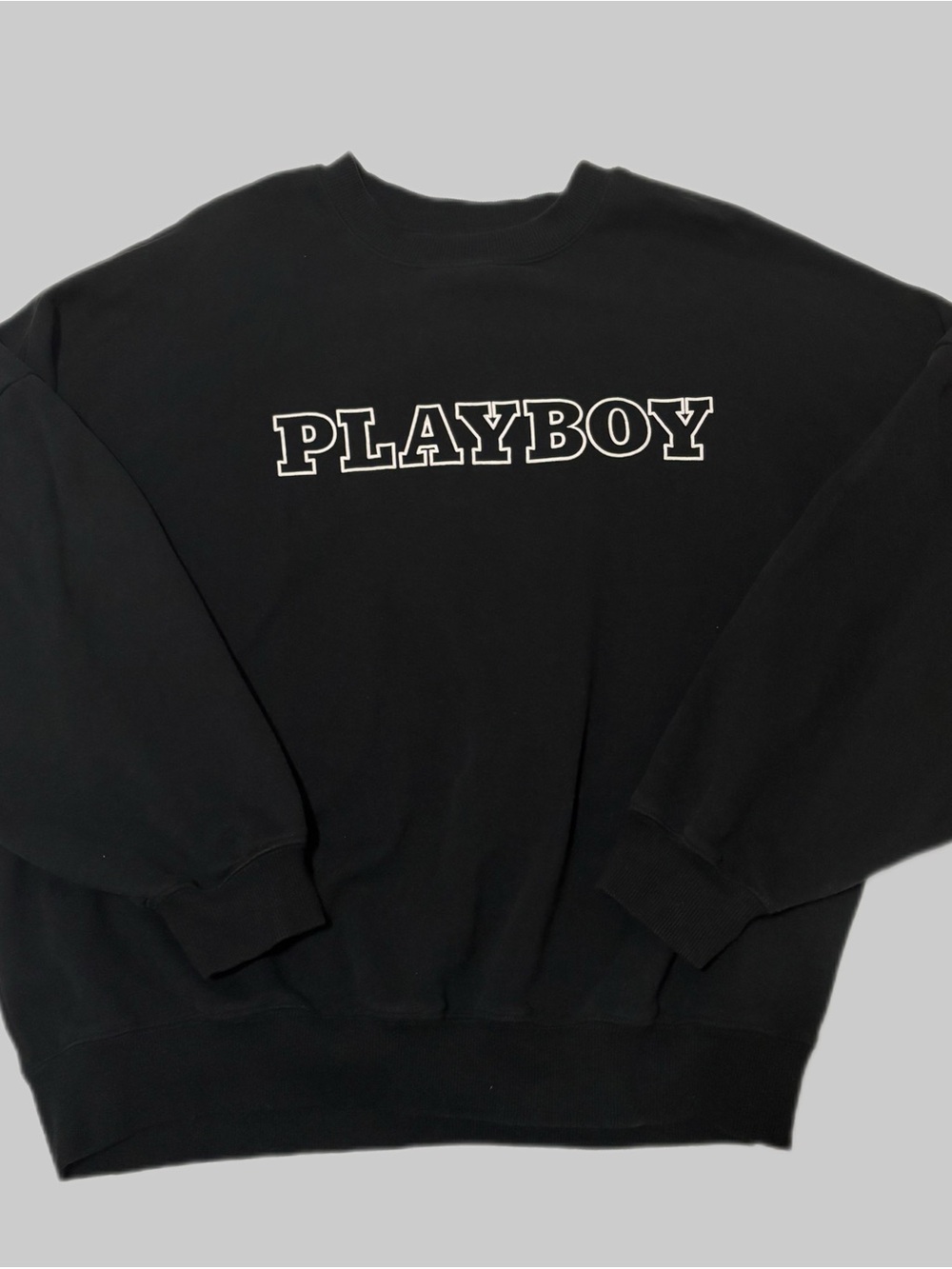 PLAYBOY Black Crewneck with White Outline Logo
